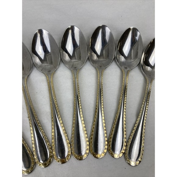 9 Retroneu GOLD ACCENT Chain 6”Spoons 18/8 Korea Stainless Flatware-GreatQuality - Picture 3 of 7